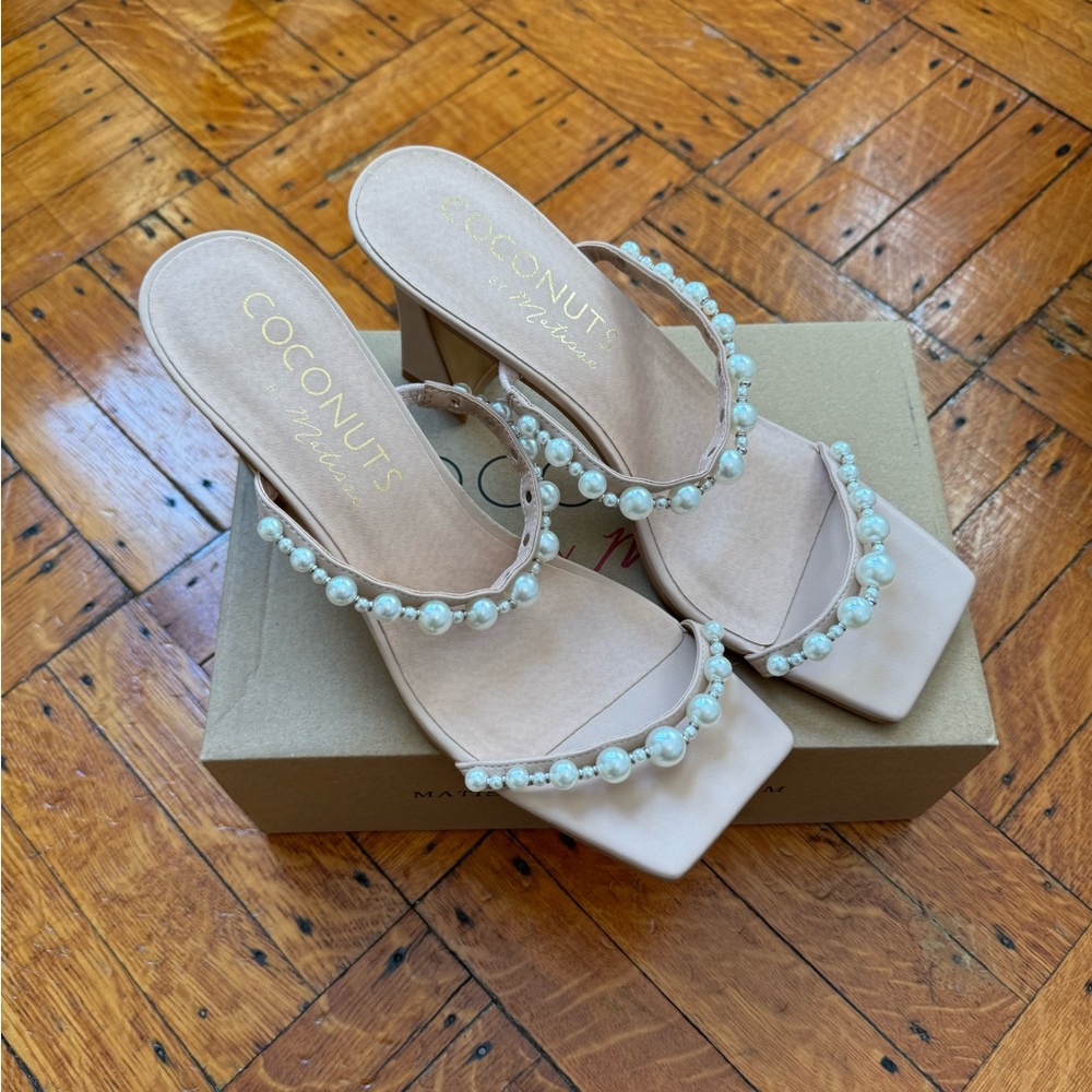 Pearl heels Coconuts Bobbie Nude bridal shoes sandals new - Picture 3 of 9